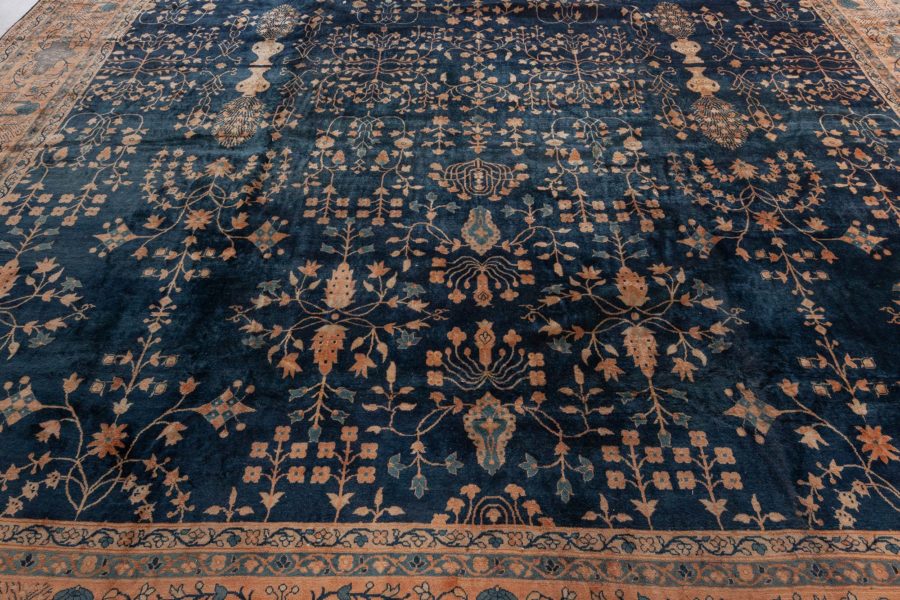 Antique Indian Botanic Blue Handmade Wool Rug BB7398