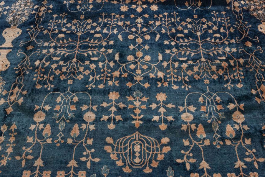 Antique Indian Botanic Blue Handmade Wool Rug BB7398