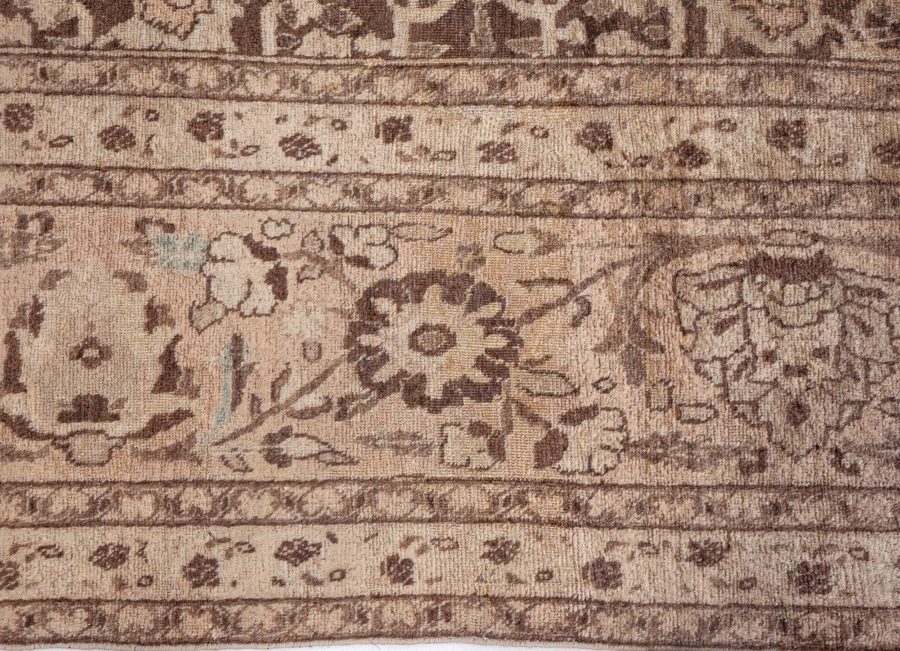 Antique Persian Tabriz Brown Handmade Wool Rug BB7408