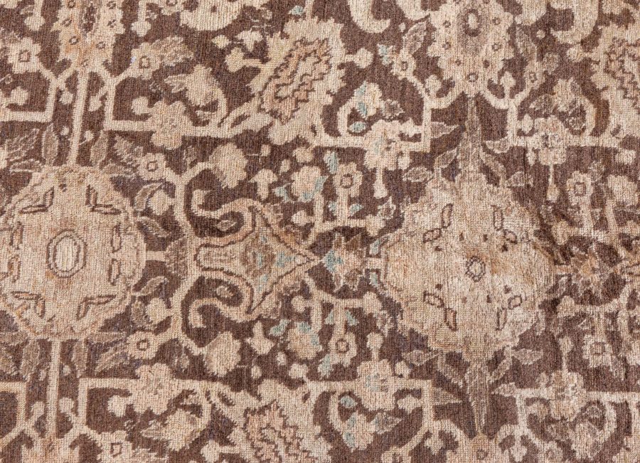 Antique Persian Tabriz Brown Handmade Wool Rug BB7408
