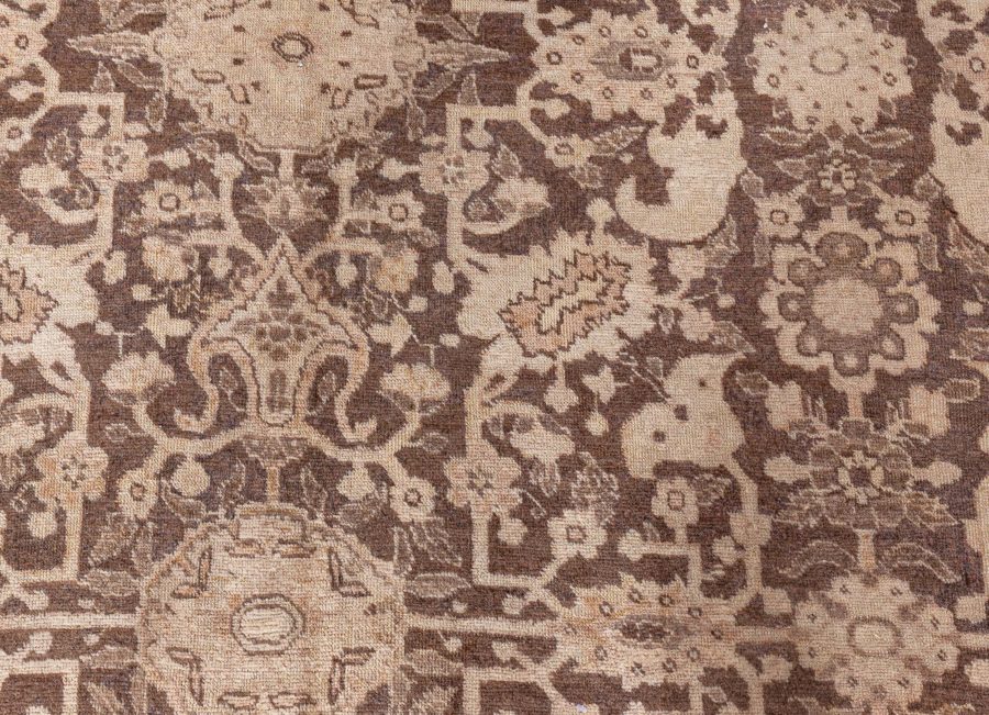 Antique Persian Tabriz Brown Handmade Wool Rug BB7408