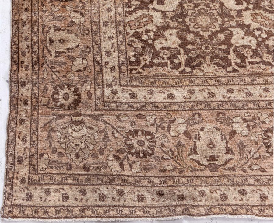 Antique Persian Tabriz Brown Handmade Wool Rug BB7408