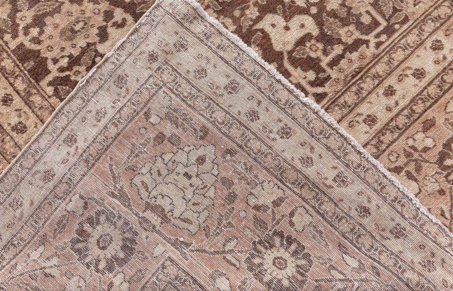 Antique Persian Tabriz Brown Handmade Wool Rug BB7408