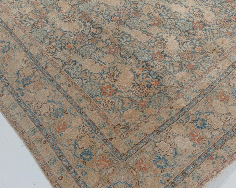 Authentic Persian Tabriz Beige Blue Handmade Wool Rug BB7482