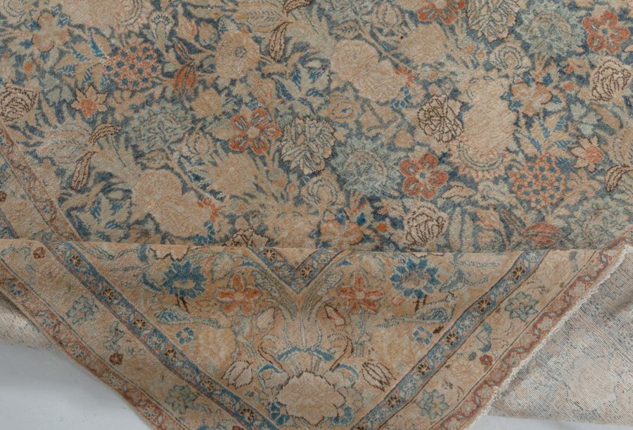 Authentic Persian Tabriz Beige Blue Handmade Wool Rug BB7482