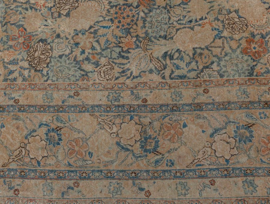 Authentic Persian Tabriz Beige Blue Handmade Wool Rug BB7482