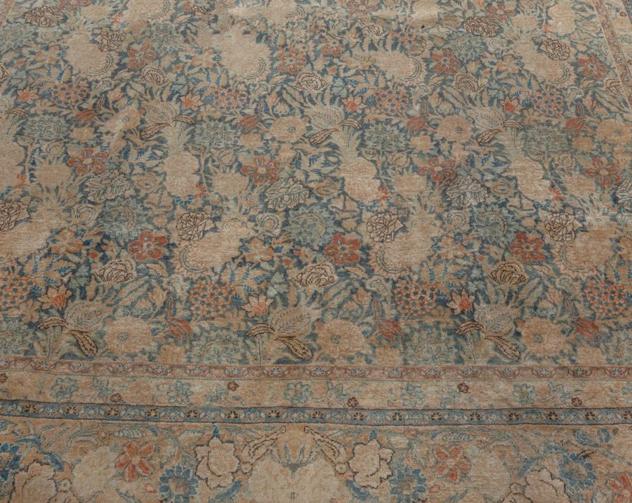 Authentic Persian Tabriz Beige Blue Handmade Wool Rug BB7482