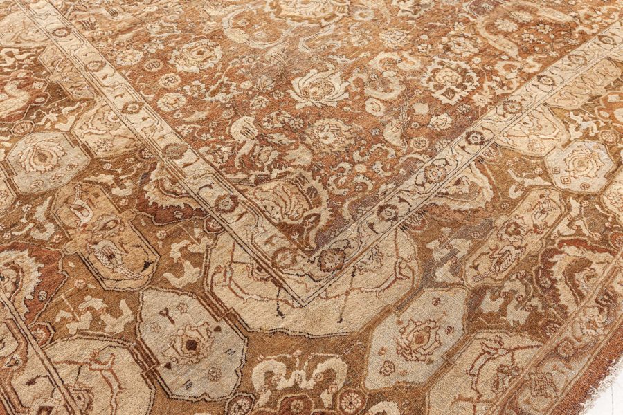 Oversized Authentic Indian Agra Brown Hand Knotted Wool Carpet BB7499