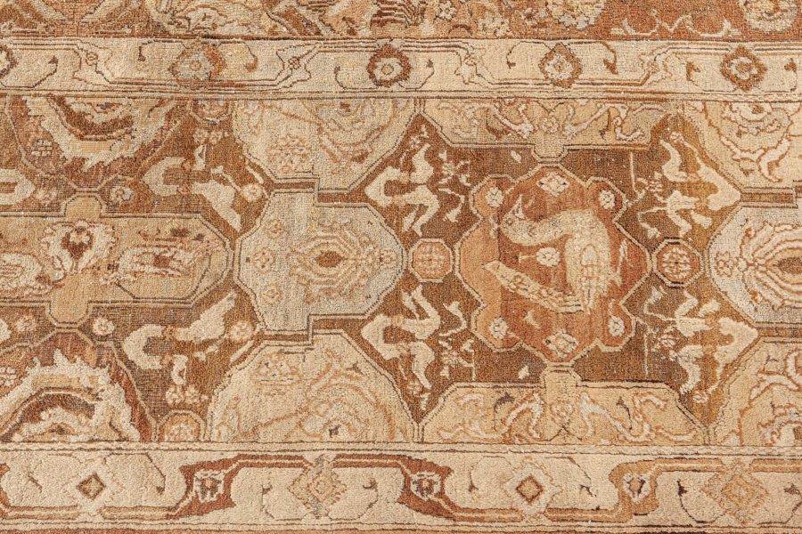 Oversized Authentic Indian Agra Brown Hand Knotted Wool Carpet BB7499