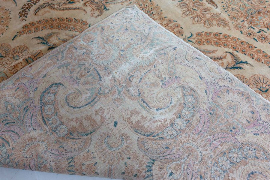 Antique Botanic Persian Kirman Beige, Brown, Blue Handmade Wool Rug BB7513