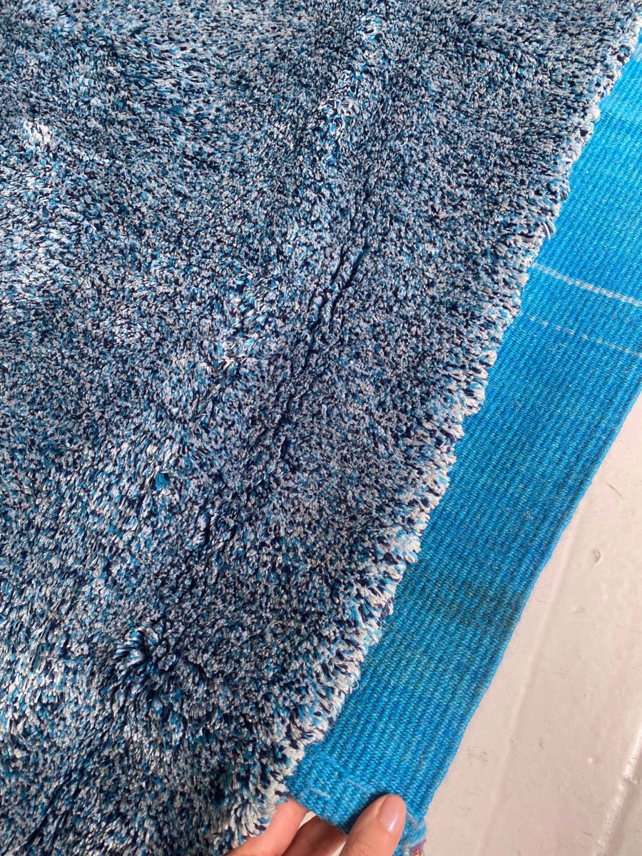 Mid-20th Century French Modern Blue Handmade Wool Rug BB7561