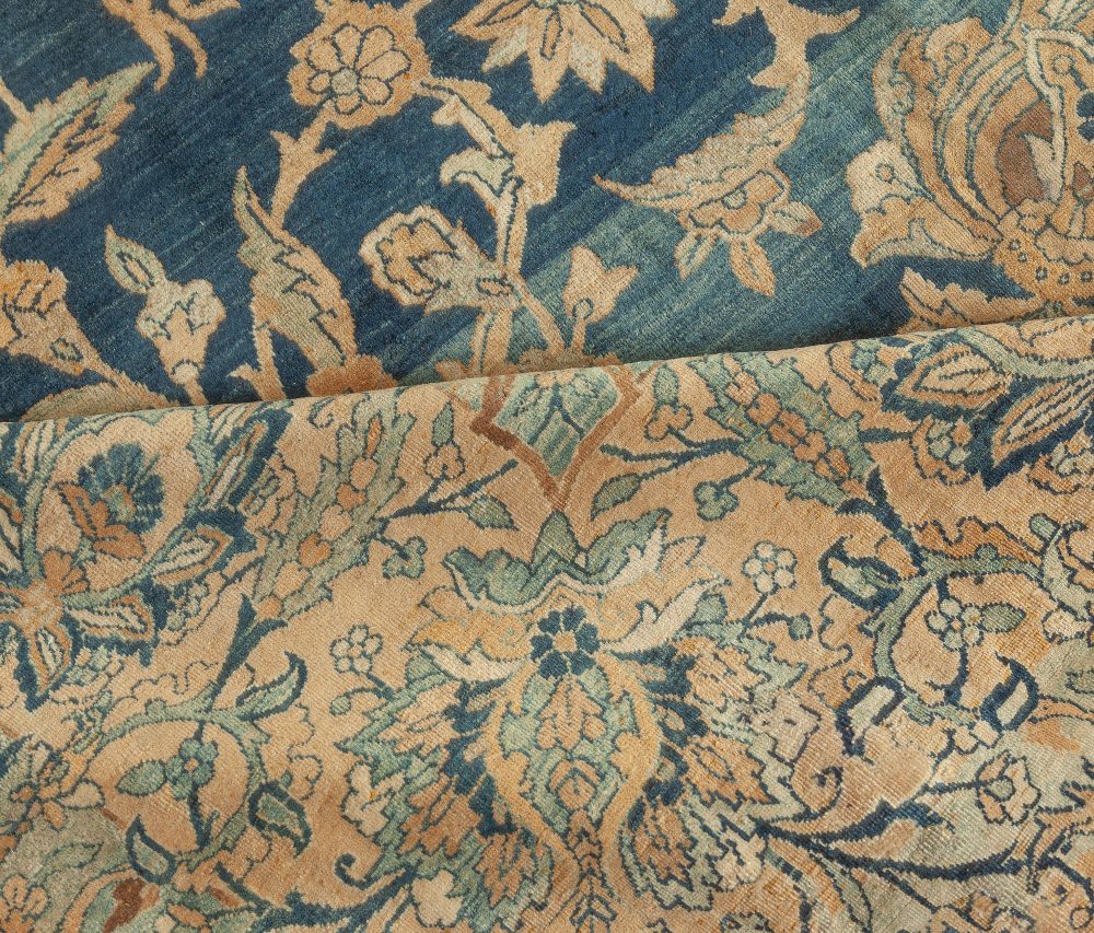 Fine Antique Persian Kirman Midnight Blue Handmade Wool Rug BB7565