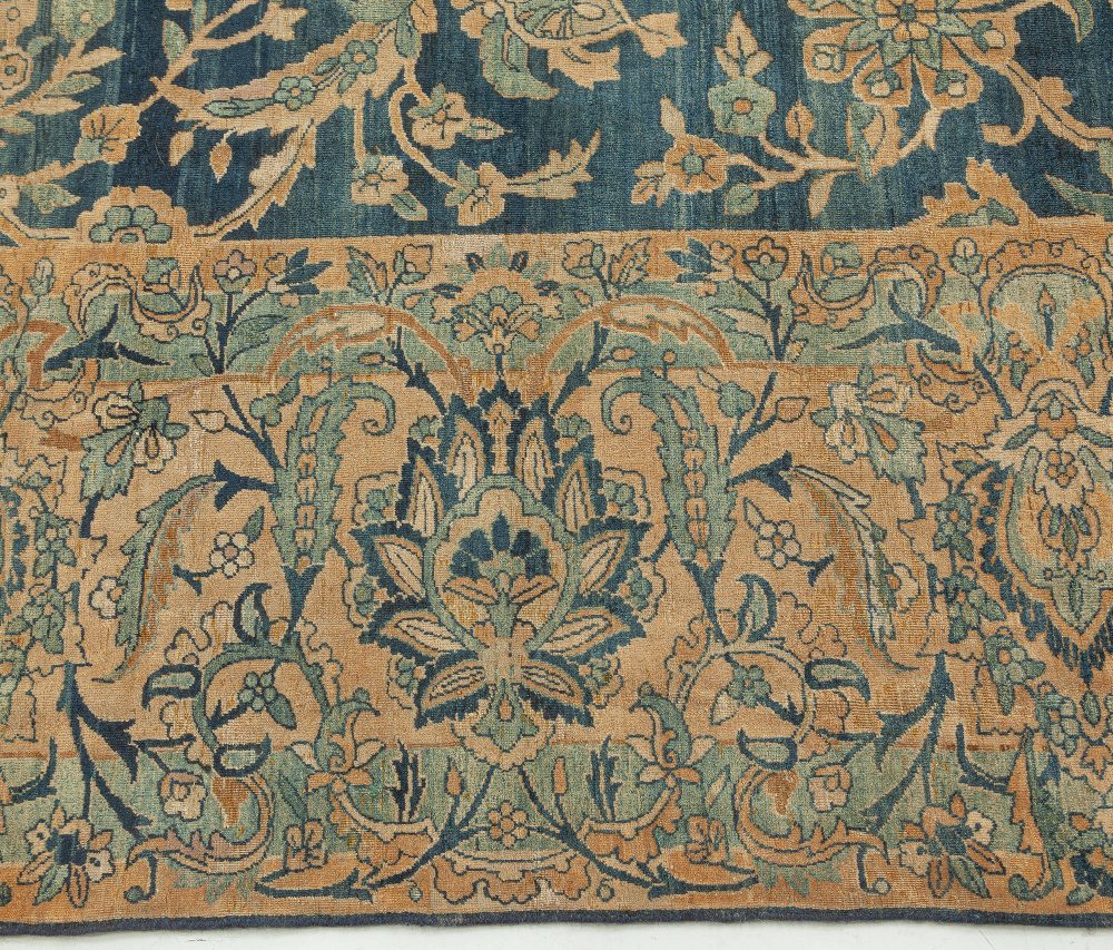 Fine Antique Persian Kirman Midnight Blue Handmade Wool Rug BB7565