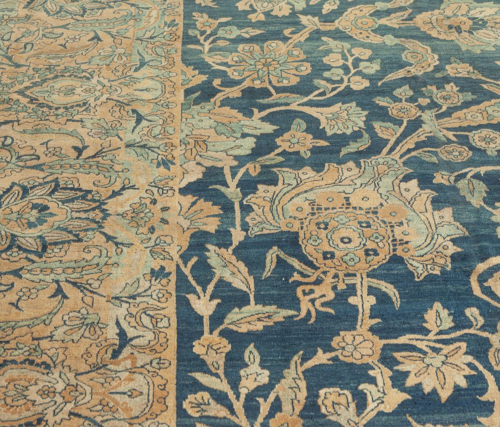 Fine Antique Persian Kirman Midnight Blue Handmade Wool Rug BB7565