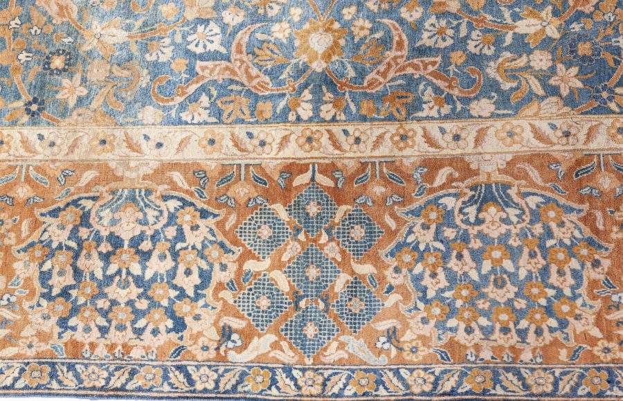 Authentic Persian Kirman Green Blue Brown Handmade Wool Rug BB7567