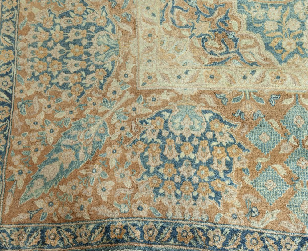 Authentic Persian Kirman Green Blue Brown Handmade Wool Rug BB7567