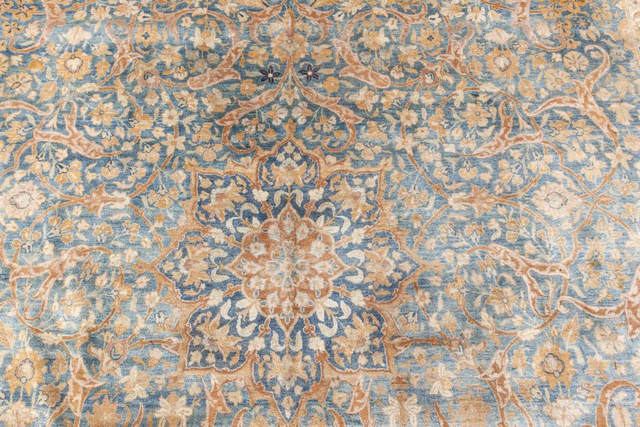 Authentic Persian Kirman Green Blue Brown Handmade Wool Rug BB7567