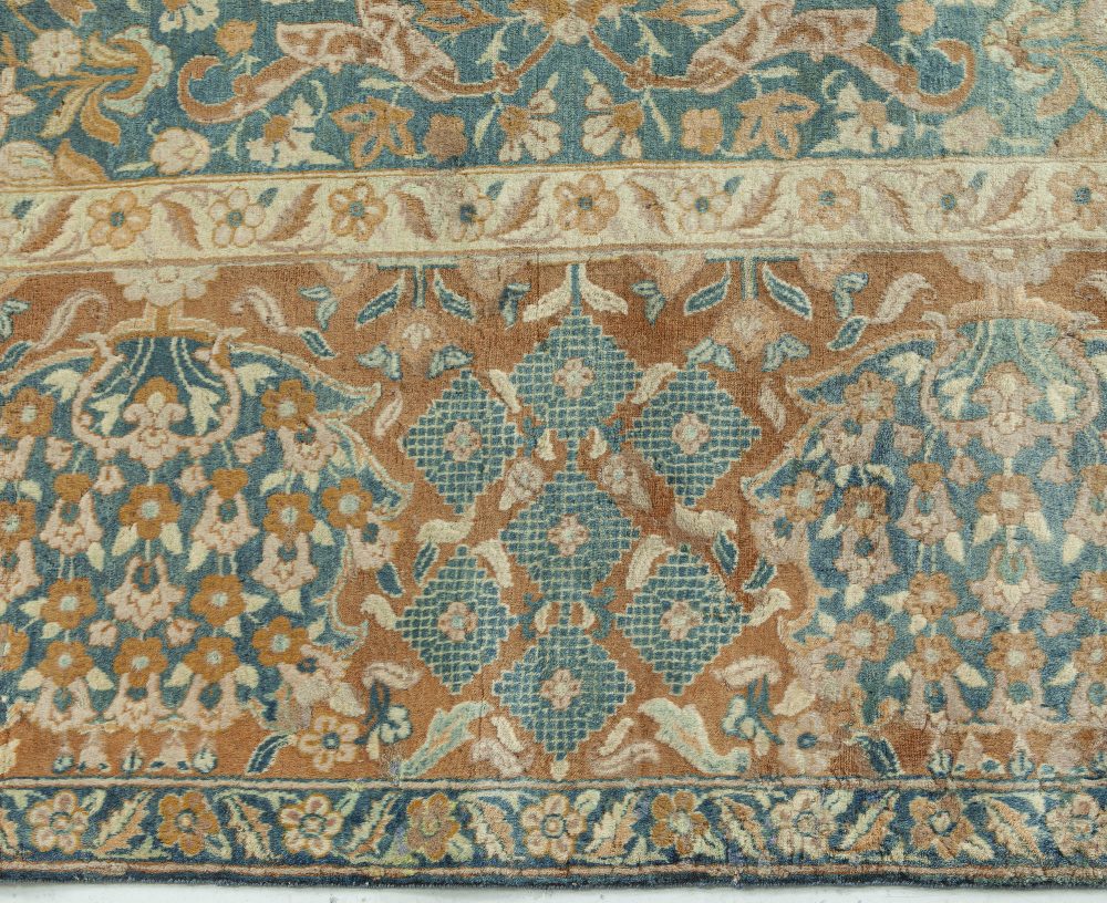 Authentic Persian Kirman Green Blue Brown Handmade Wool Rug BB7567