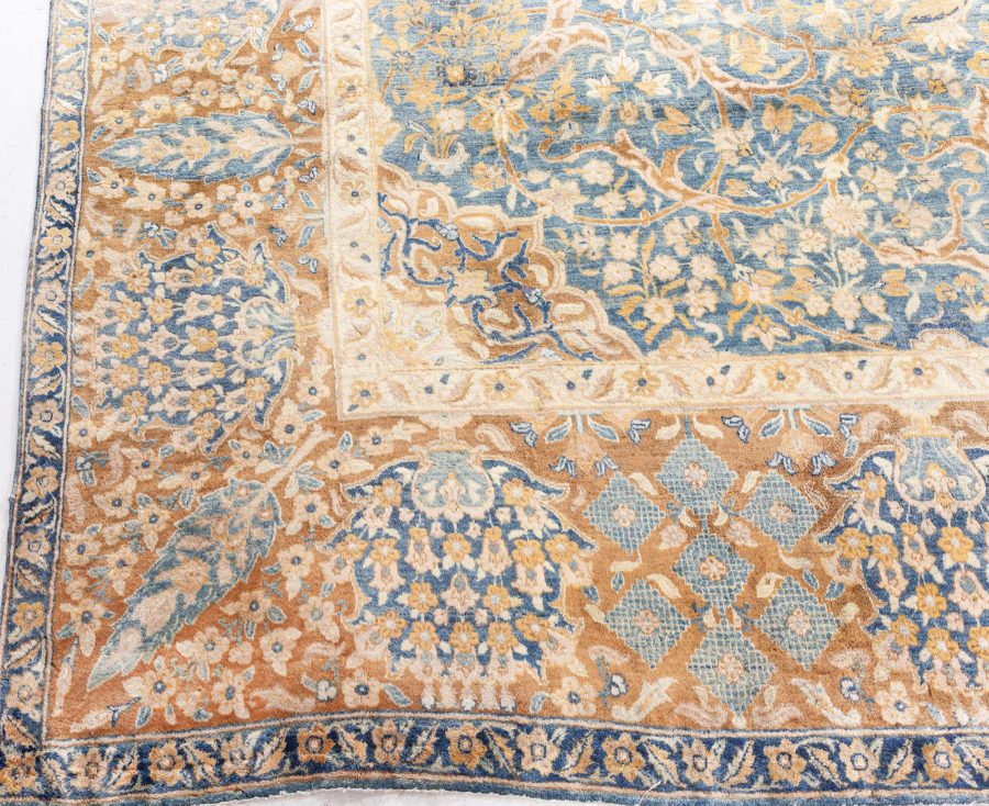 Authentic Persian Kirman Green Blue Brown Handmade Wool Rug BB7567
