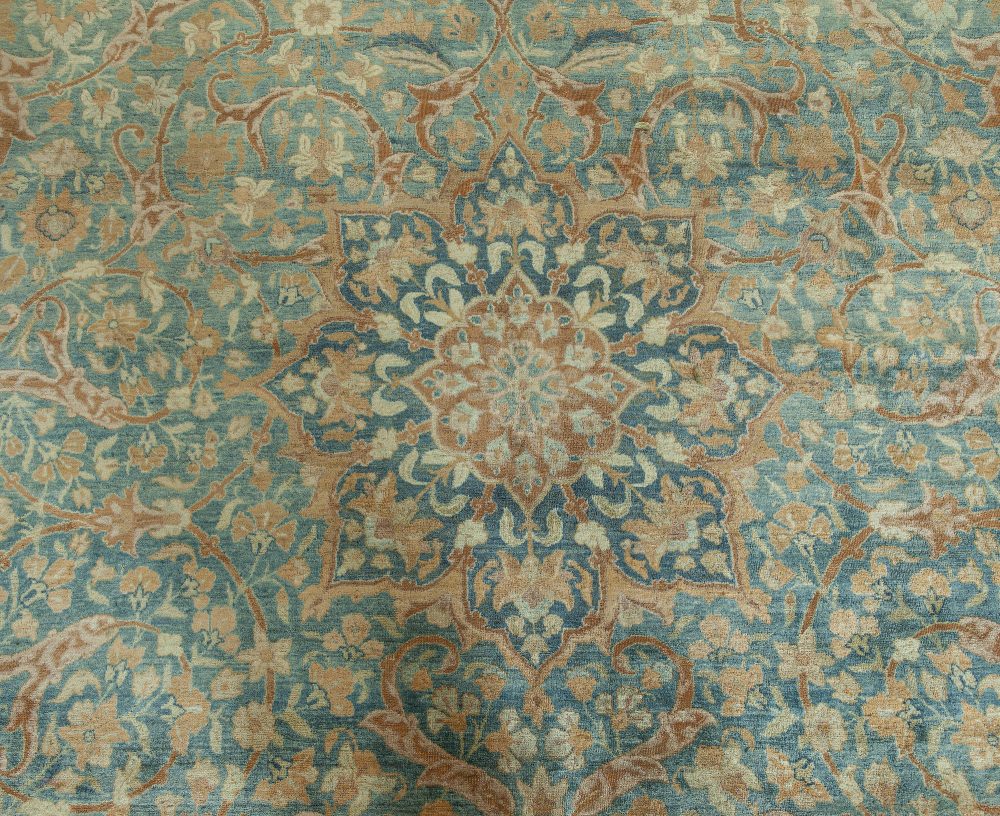 Authentic Persian Kirman Green Blue Brown Handmade Wool Rug BB7567
