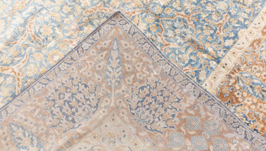 Authentic Persian Kirman Green Blue Brown Handmade Wool Rug BB7567