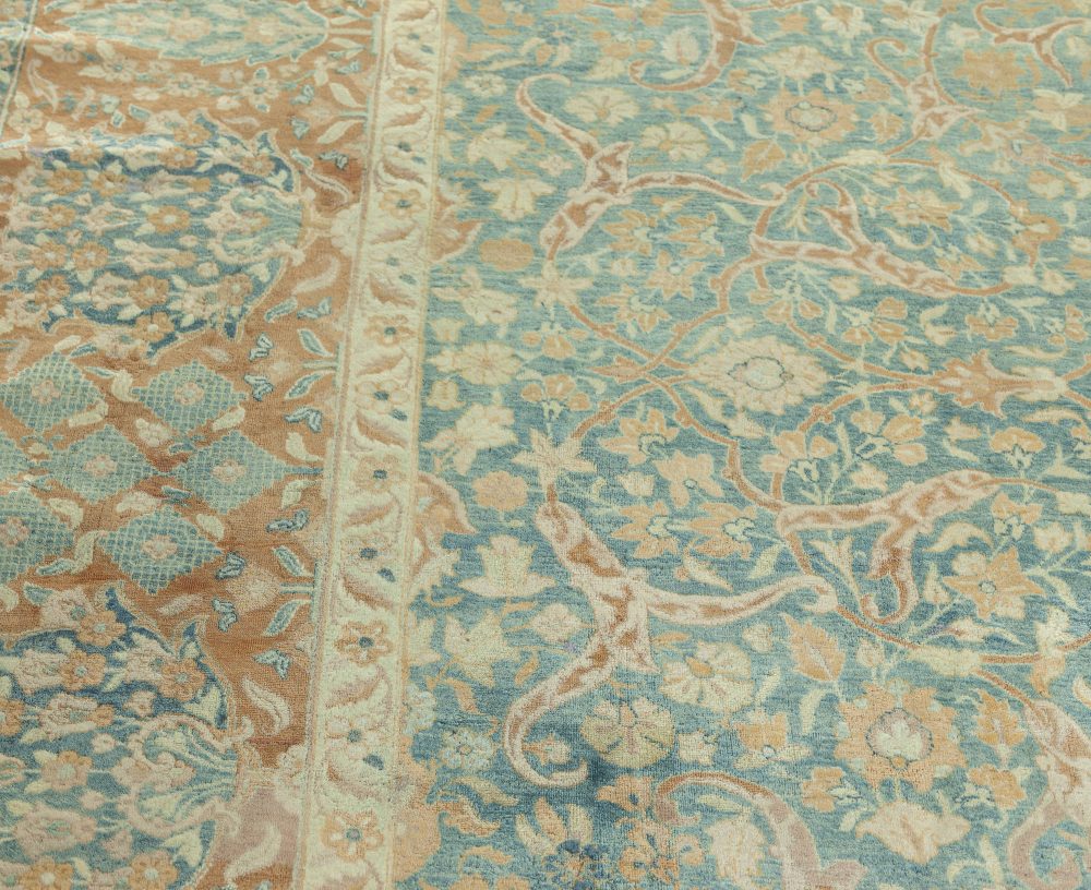 Authentic Persian Kirman Green Blue Brown Handmade Wool Rug BB7567