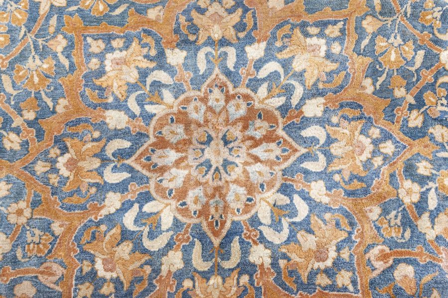 Authentic Persian Kirman Green Blue Brown Handmade Wool Rug BB7567
