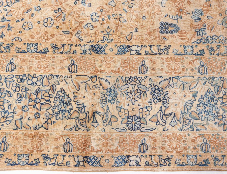 Fine Antique Persian Kirman Beige, Blue, Green Handmade Wool Rug BB7571