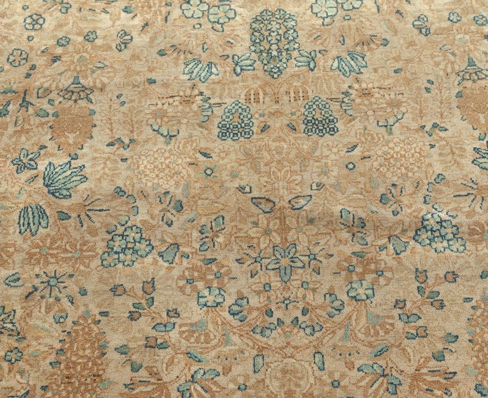 Fine Antique Persian Kirman Beige, Blue, Green Handmade Wool Rug BB7571