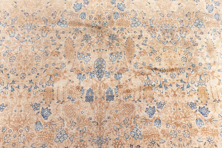 Fine Antique Persian Kirman Beige, Blue, Green Handmade Wool Rug BB7571