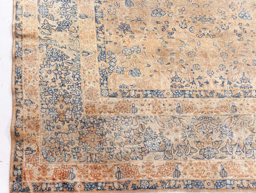 Fine Antique Persian Kirman Beige, Blue, Green Handmade Wool Rug BB7571