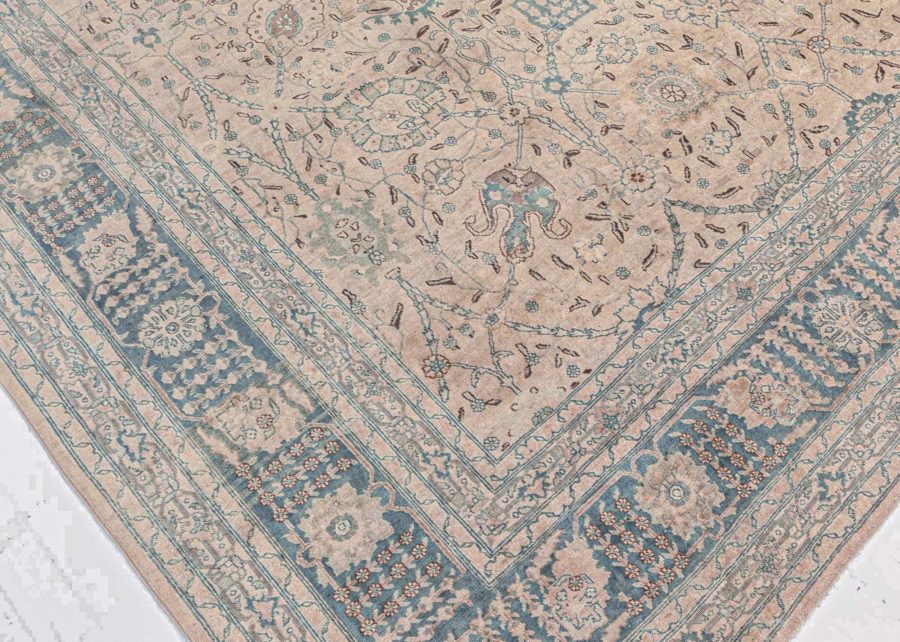 Authentic Persian Tabriz Beige Green Handmade Wool Rug BB7573