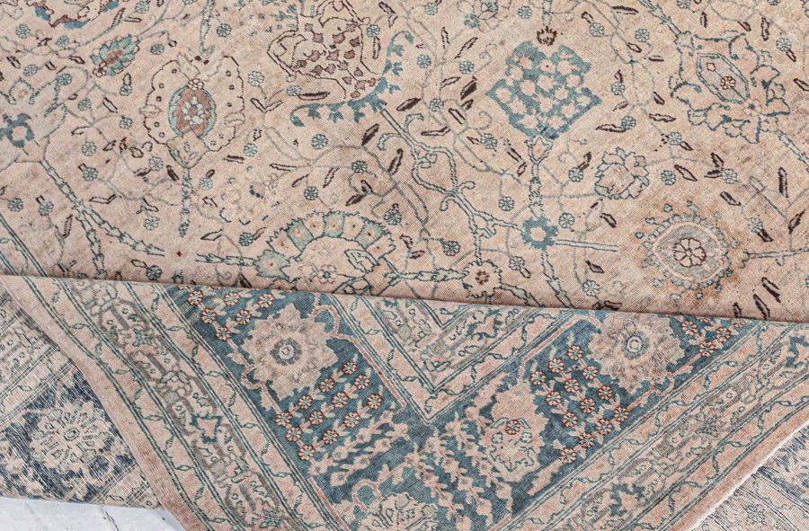 Authentic Persian Tabriz Beige Green Handmade Wool Rug BB7573