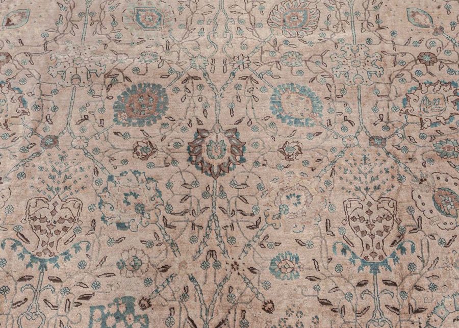 Authentic Persian Tabriz Beige Green Handmade Wool Rug BB7573