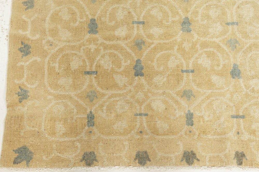 Vintage Abstract Botanic Chinese Blue, Beige, Ivory Handmade Wool Rug BB7581