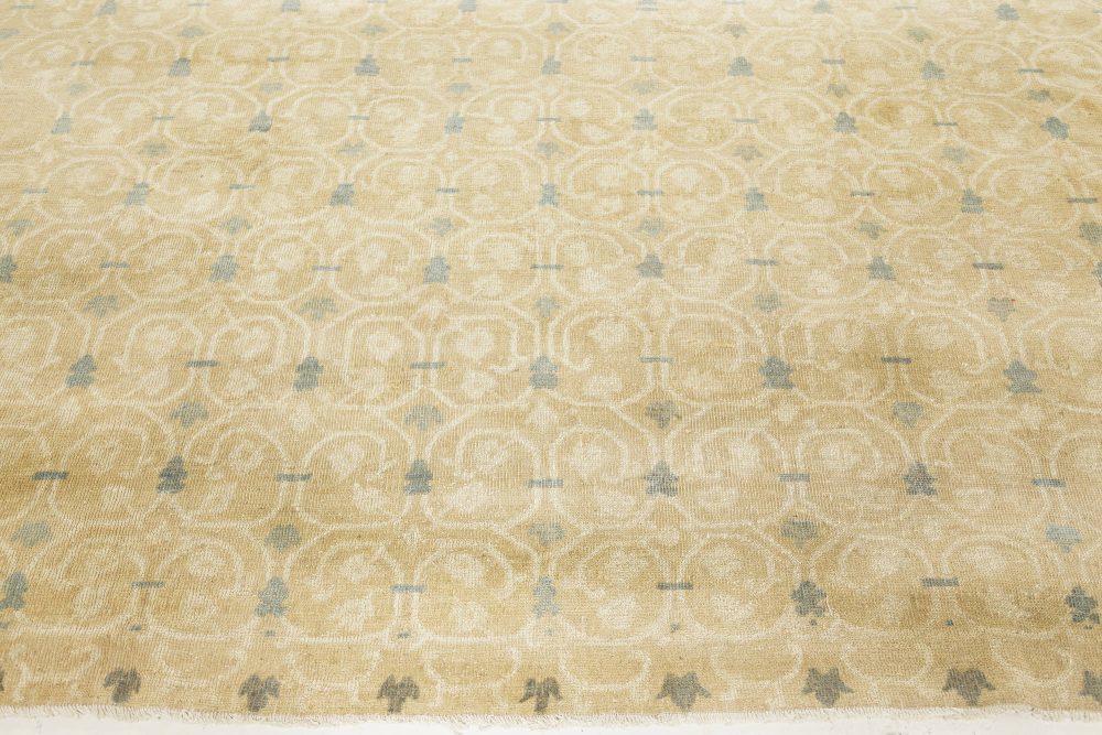 Vintage Abstract Botanic Chinese Blue, Beige, Ivory Handmade Wool Rug BB7581