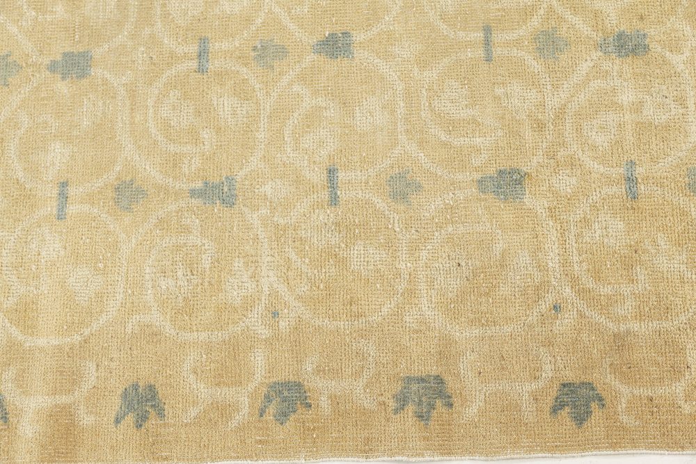 Vintage Abstract Botanic Chinese Blue, Beige, Ivory Handmade Wool Rug BB7581