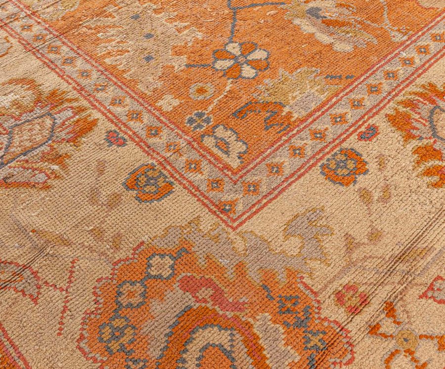 Antique Turkish Oushak Beige and Orange Handwoven Wool Rug BB7715