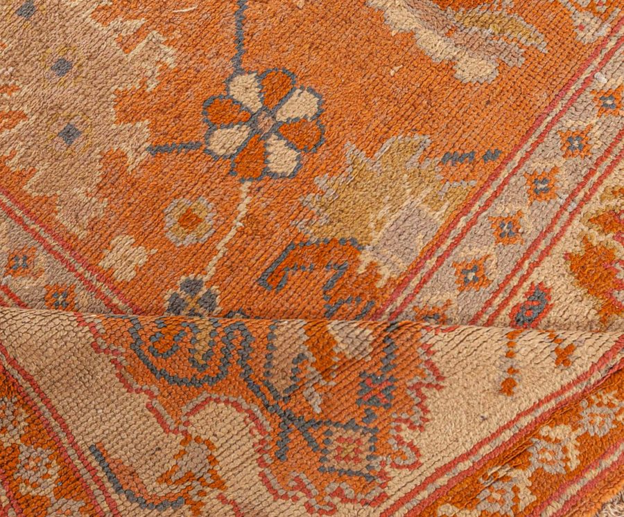 Antique Turkish Oushak Beige and Orange Handwoven Wool Rug BB7715