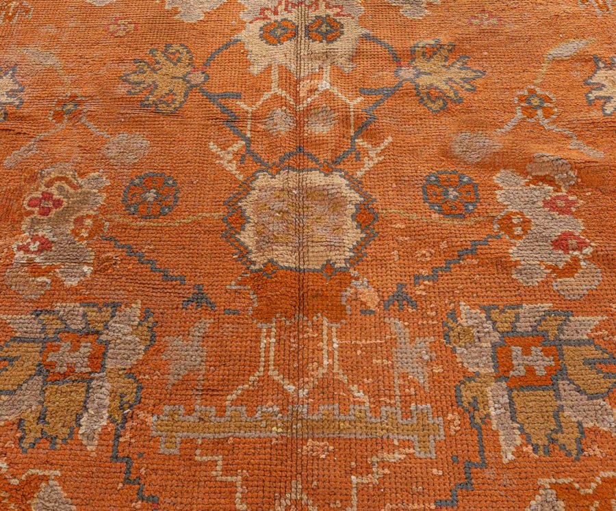 Antique Turkish Oushak Beige and Orange Handwoven Wool Rug BB7715