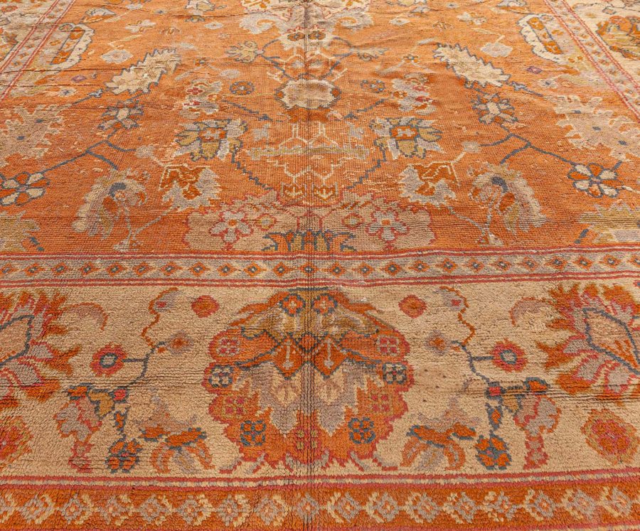 Antique Turkish Oushak Beige and Orange Handwoven Wool Rug BB7715