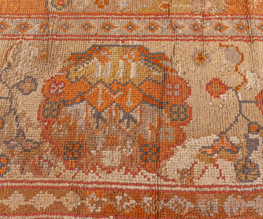 Antique Turkish Oushak Beige and Orange Handwoven Wool Rug BB7715