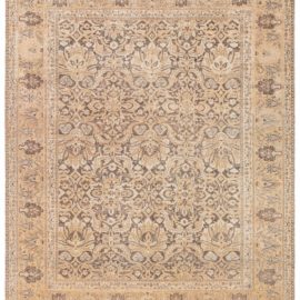 Amritsar Indian Antique Allover Floral Warm Tan Hand-Knotted Wool Carpet – Circa 1880 BB7734