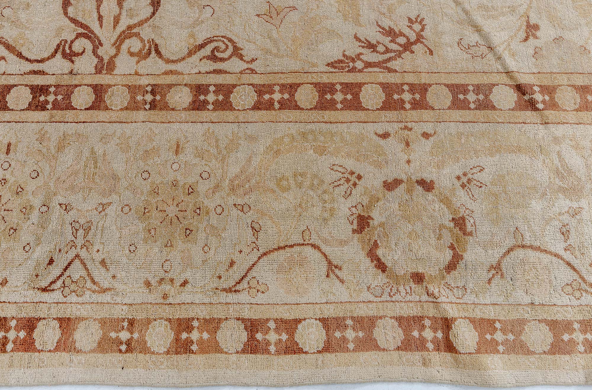 Amritsar Indian Antique Floral Allover Light Beige With Warm Tan Hand-Knotted Wool Carpet – Circa 1880 BB7742 Amritsar Indian Antique Floral Allover Light Beige With Warm Tan Hand-Knotted Wool Carpet – Circa 1880 BB7742