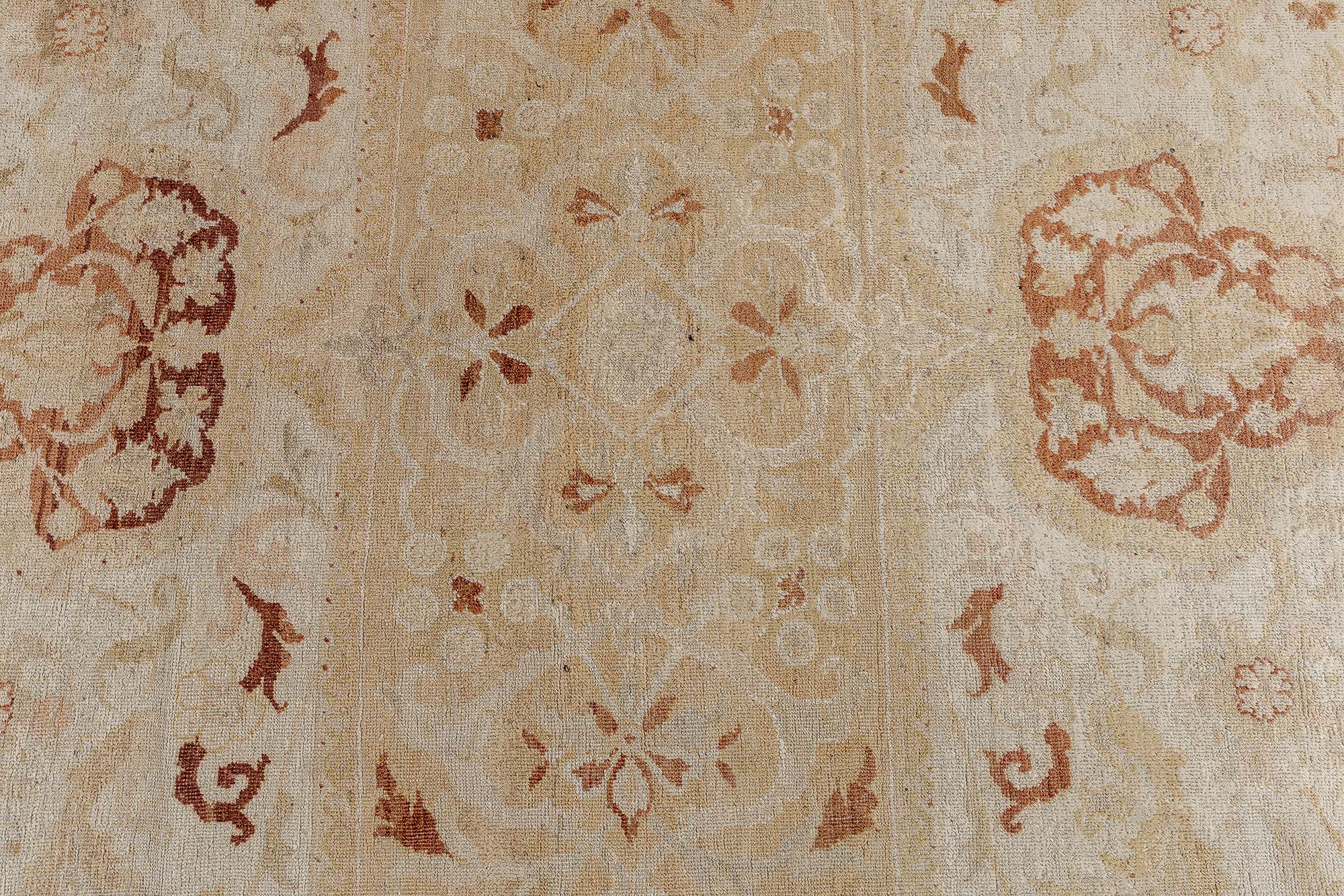 Amritsar Indian Antique Floral Allover Light Beige With Warm Tan Hand-Knotted Wool Carpet – Circa 1880 BB7742 Amritsar Indian Antique Floral Allover Light Beige With Warm Tan Hand-Knotted Wool Carpet – Circa 1880 BB7742