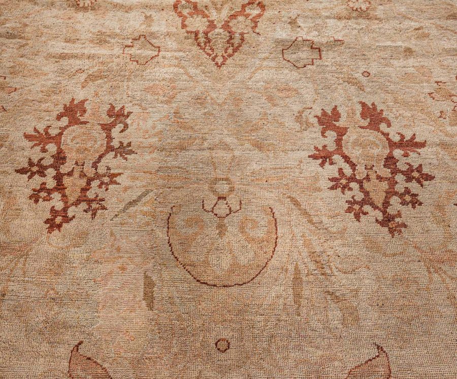 Fine Antique Indian Amritsar Beige, Botanic Handmade Wool Rug BB7742