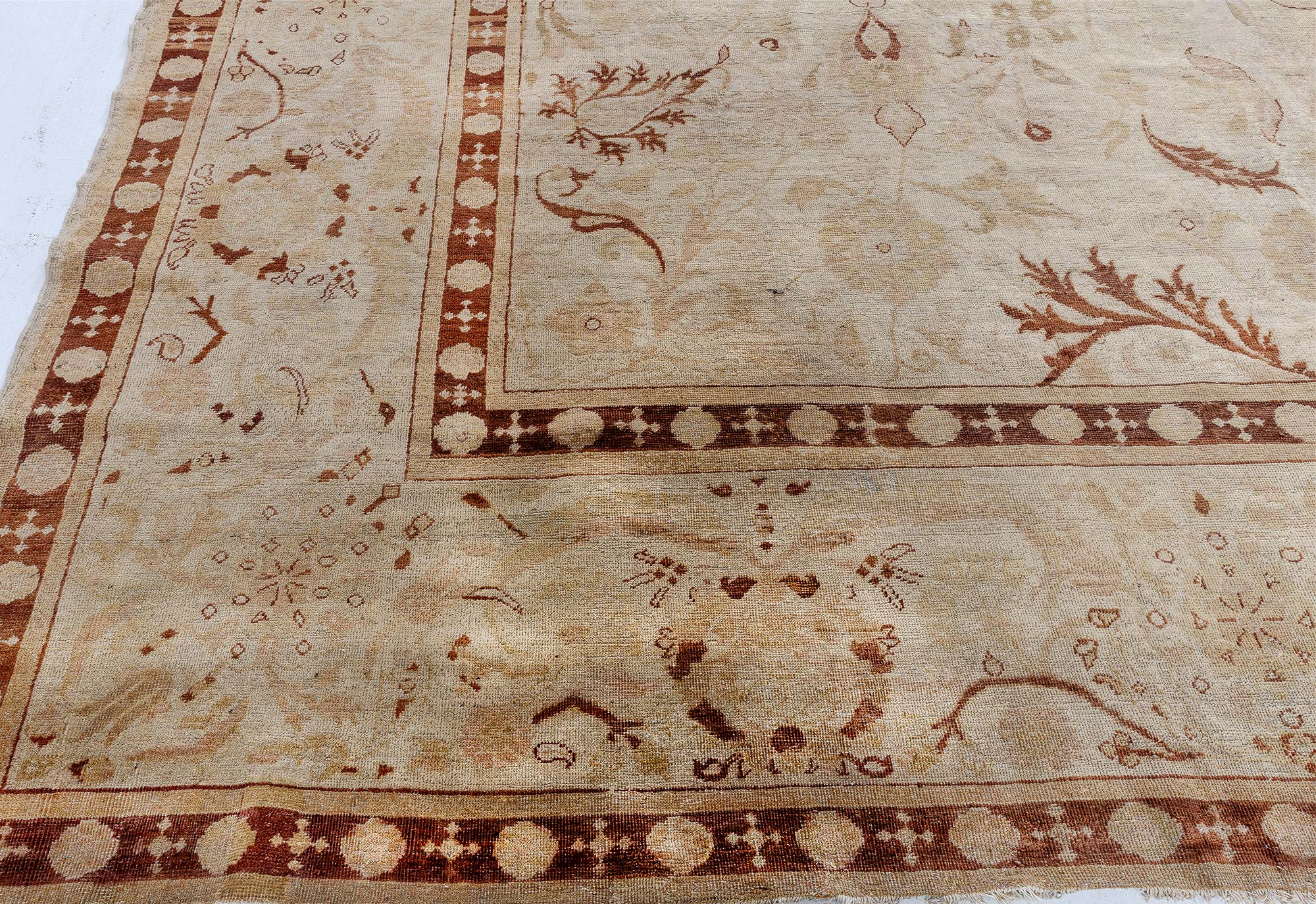Amritsar Indian Antique Floral Allover Light Beige With Warm Tan Hand-Knotted Wool Carpet – Circa 1880 BB7742 Amritsar Indian Antique Floral Allover Light Beige With Warm Tan Hand-Knotted Wool Carpet – Circa 1880 BB7742