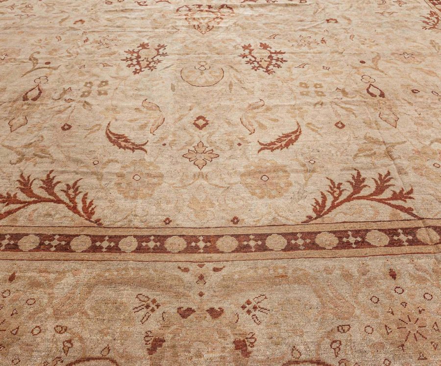 Fine Antique Indian Amritsar Beige, Botanic Handmade Wool Rug BB7742
