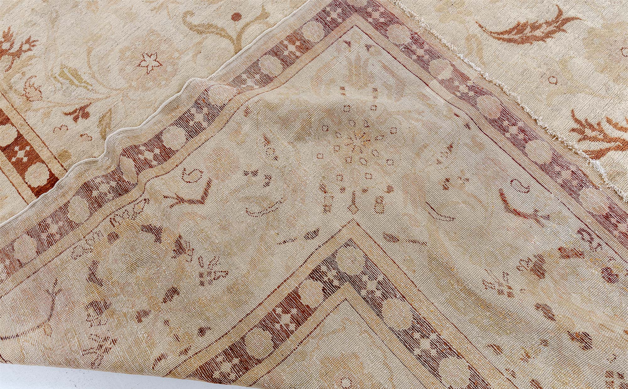 Amritsar Indian Antique Floral Allover Light Beige With Warm Tan Hand-Knotted Wool Carpet – Circa 1880 BB7742 Amritsar Indian Antique Floral Allover Light Beige With Warm Tan Hand-Knotted Wool Carpet – Circa 1880 BB7742