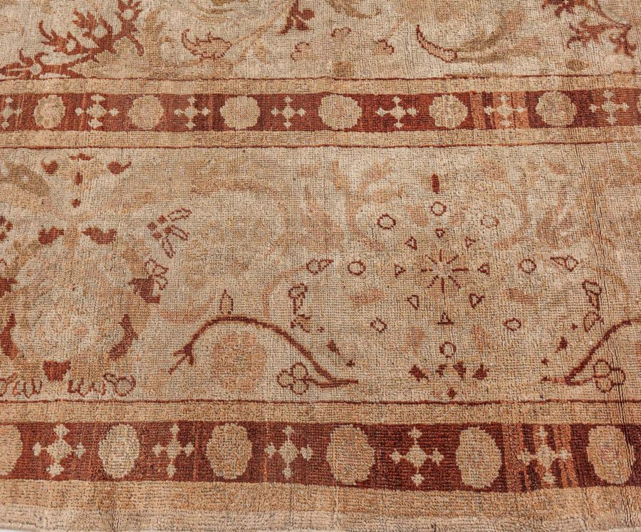Fine Antique Indian Amritsar Beige, Botanic Handmade Wool Rug BB7742